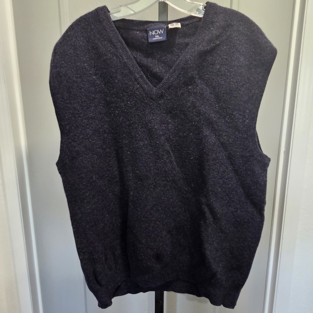 NOW Lambswool Sweater Vest Gray V Neck Pure New Wool Mens 5XL